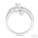 3/4 Ctw Three-Way Split Shank Mixed Diamond Cut Fashion Ring in 14K White Gold