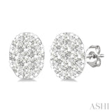 1/6 Ctw Lovebright Petite Oval Shape Round Cut Diamond Fashion Stud Earring in 10K White Gold
