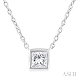 1/6 Ctw Petite Bezel Set Princess Cut Diamond Fashion Pendant With Chain in 10K White Gold