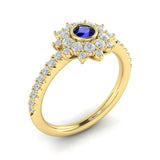 14 KT Yellow Gold Diamond Starburst with Blue Sapphire Centerstone Ring