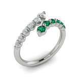 14 KT White Gold Diamond and Emerald Open Wrap Ring 