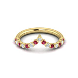 14 KT Yellow Gold Diamond and Ruby Chevron Ring