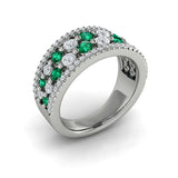 14 KT White Gold Diamond and Emerald Cluster Statement Ring
