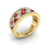 14 KT Yellow Gold Diamond and Ruby Cluster Statement Ring