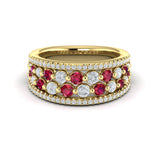 14 KT Yellow Gold Diamond and Ruby Cluster Statement Ring