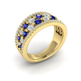 14 KT Yellow Gold Diamond and Blue Sapphire Cluster Statement Ring