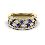 14 KT Yellow Gold Diamond and Blue Sapphire Cluster Statement Ring