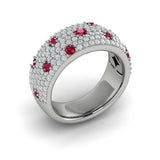 14 KT White Gold Diamond and Ruby Cluster Statement Ring