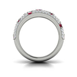 14 KT White Gold Diamond and Ruby Cluster Statement Ring
