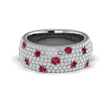 14 KT White Gold Diamond and Ruby Cluster Statement Ring