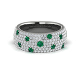 14 KT White Gold Diamond and Emerald Cluster Statement Ring