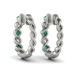 14 KT White Gold Diamond and Emerald  Twist Hoop Earrings