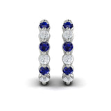 14 KT White Gold Diamond and Blue Sapphire  Twist Hoop Earrings