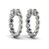 14 KT White Gold Diamond and Blue Sapphire  Twist Hoop Earrings