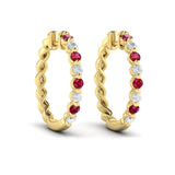 14 KT Yellow Gold Diamond and Ruby  Twist Hoop Earrings