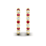 14 KT Yellow Gold Diamond and Ruby  Twist Hoop Earrings