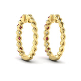 14 KT Yellow Gold Diamond and Ruby  Twist Hoop Earrings
