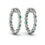 14 KT White Gold Inside Out Diamond and Emerald  Hoop Earrings