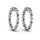 14 KT White Gold Inside Out Diamond and Ruby  Hoop Earrings