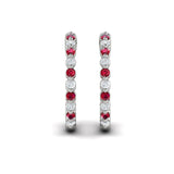 14 KT White Gold Inside Out Diamond and Ruby  Hoop Earrings