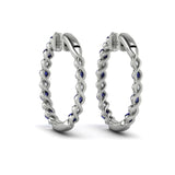 14 KT White Gold Inside Out Diamond and Blue Sapphire  Hoop Earrings