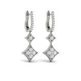 14 KT White Gold Diamond Double Vlora Star Drop Huggie Earrings