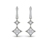 14 KT White Gold Diamond Double Vlora Star Drop Huggie Earrings
