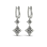 14 KT White Gold Diamond Double Vlora Star Drop Huggie Earrings