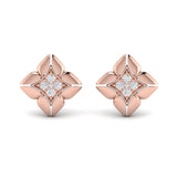 14 KT Rose Gold Diamond Cluster Floral Vlora Star Motif Stud Earrings