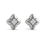 14 KT White Gold Diamond Cluster Floral Vlora Star Motif Stud Earrings