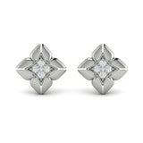 14 KT White Gold Diamond Cluster Floral Vlora Star Motif Stud Earrings