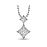 14 KT White Gold Diamond Cluster Double Vlora Star Pendant Necklace