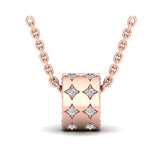 14 KT Rose Gold Diamond Starburst Barrel Pendant Necklace