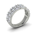 14 KT White Gold Diamond Baguette Three Row Ring