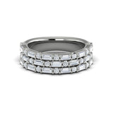 14 KT White Gold Diamond Baguette Three Row Ring