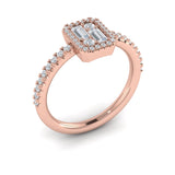 14 KT Rose Gold Diamond Halo with Diamond Baguettes Ring 