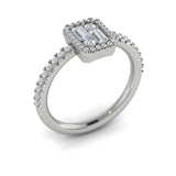 14 KT White Gold Diamond Halo with Diamond Baguettes Ring 