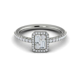 14 KT White Gold Diamond Halo with Diamond Baguettes Ring 