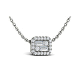 14 KT White Gold Diamond Baguette Halo Pendant Necklace