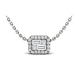 14 KT White Gold Diamond Baguette Halo Pendant Necklace