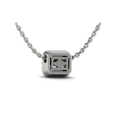 14 KT White Gold Diamond Baguette Halo Pendant Necklace