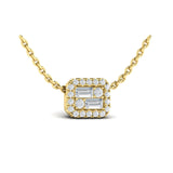 14 KT Yellow Gold Diamond Baguette Halo Pendant Necklace