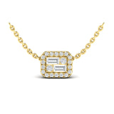 14 KT Yellow Gold Diamond Baguette Halo Pendant Necklace