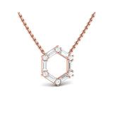 14 KT Rose Gold Diamond Baguette Open Honeycomb Pendant Necklace