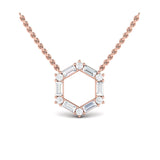 14 KT Rose Gold Diamond Baguette Open Honeycomb Pendant Necklace