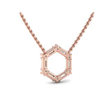 14 KT Rose Gold Diamond Baguette Open Honeycomb Pendant Necklace