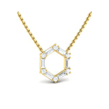 14 KT Yellow Gold Diamond Baguette Open Honeycomb Pendant Necklace