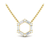14 KT Yellow Gold Diamond Baguette Open Honeycomb Pendant Necklace