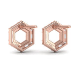 14 KT Rose Gold Diamond Baguette Double Row Open Honeycomb Stud Earrings