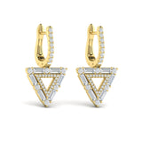 14 KT Yellow Gold Diamond Baguette Double Trinity Huggie Earrings